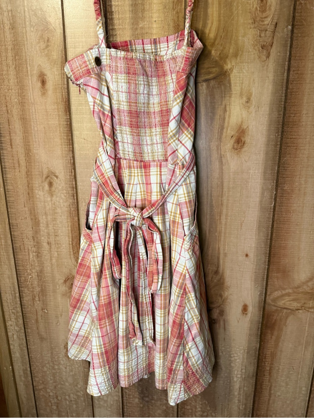 Free People Pink Plaid Spaghetti-Strap Midi Dress Vintage 100% Cotton - Picture 11 of 16